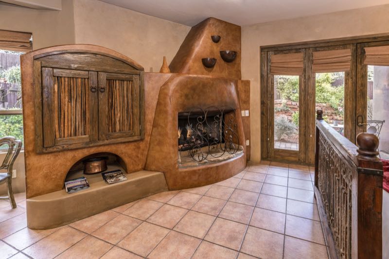 Sedona Breeze villa adobe fireplace and patio doors
