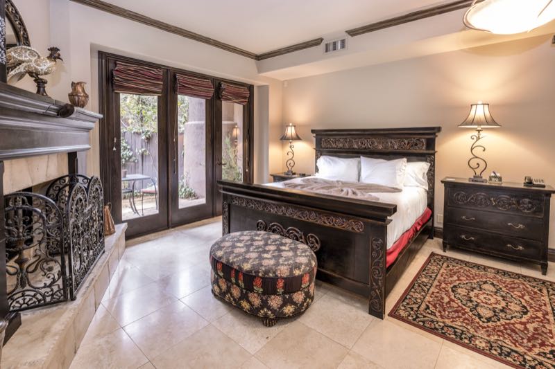 Tuscany villa bed facing the patio doors