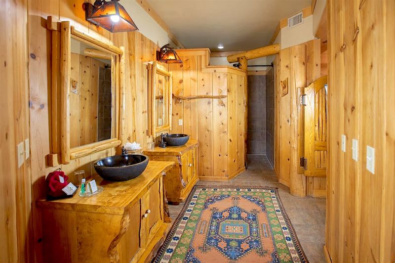 Whispering Pine villa pine vanity and walk-in shower